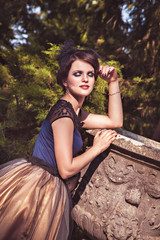 Portrait of brunette in veil with closed eyes