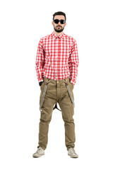 Fototapeta premium Man in retro clothes standing with hands in pockets