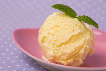 Kugel Vanilleeis mit Pfefferminze