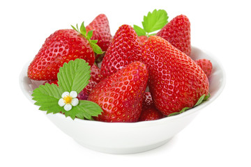 bowl of strawberries isolated on white background