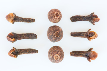 Isolated cloves and allspice still life