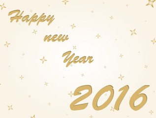Golden happy new year 2016 on a gold background and gold stars