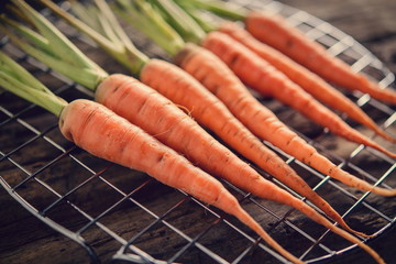 Baby carrots, fresh vegetables grown with pesticides and non-tox