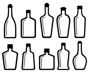 set white glass alcohol bottles