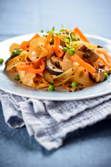 Bandnudelsalat mit Gemüse und Tofu, vegan