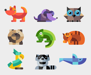 Set of flat design geometric animals icons