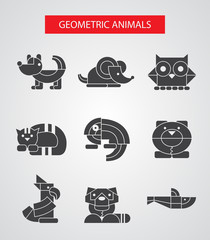 Set of flat design geometric animals icons