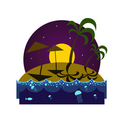 Tropical island beach at night