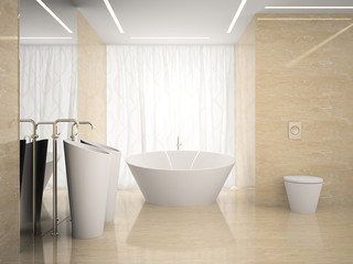Fototapeta na wymiar Interior of the modern design bedroom in marble 3D rendering 3