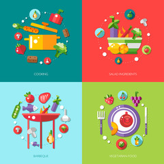 Illustration of flat design food, fruits and vegetables icons co