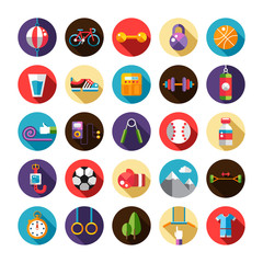 Set of flat design sport, fitness and healthy lifestyle icons
