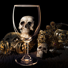 Skulls with treasures, Still life