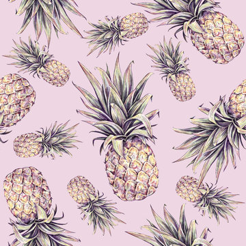 Pineapple on a pink background.Seamless pattern