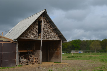 Wooden shed in countryside 