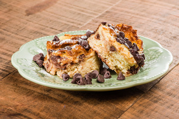 Chocolate chip bread pudding dessert