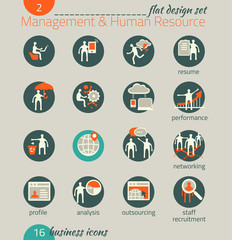 Business icon set. Management, human resources, marketing, e-com