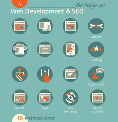Business icon set. Software and web development, SEO, marketing,