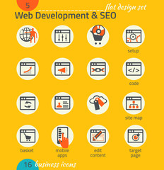 Business icon set. Software and web development, SEO, marketing,