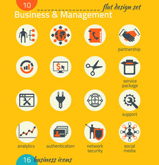 Business icon set. Software and web development, marketing, glob