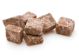 Brown lump cane sugar cube isolated on white background cutout