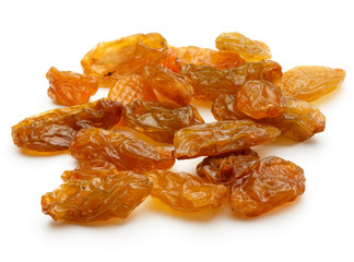 Yellow sultanas raisins isolated on white background cutout