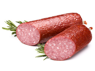 Smoked sausage salami isolated on white background cutout