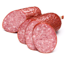 Smoked sausage salami isolated on white background cutout