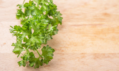 Parsley herbs leaves on wooden surface