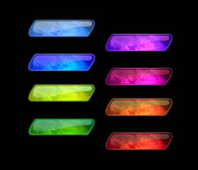 Colorfull astro-space design buttons with stars inside.