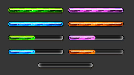 Set of colorfull progress bars including loader background.