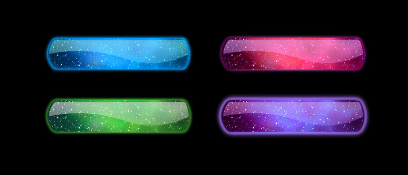 Space buttons with stars and dark matter imagery.