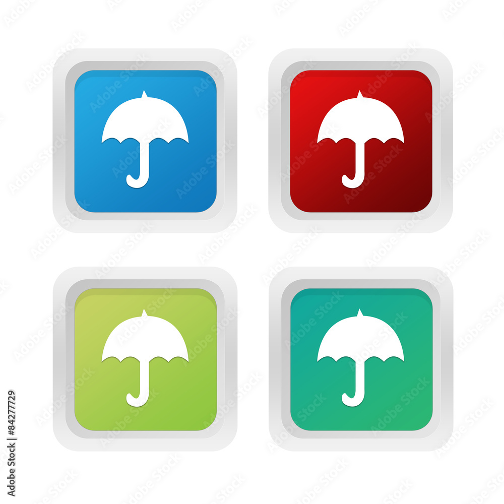 Wall mural set of squared colorful buttons with umbrella symbol