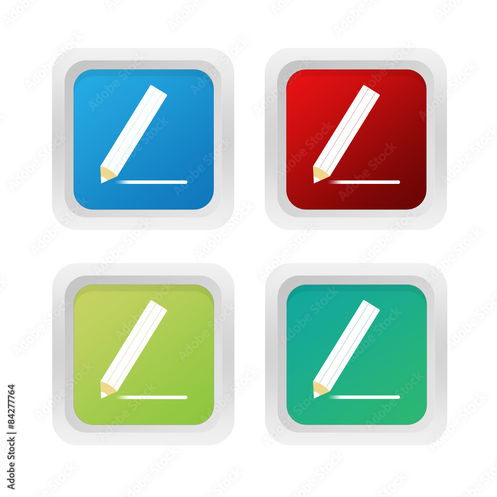 Wall mural set of squared colorful buttons with pencil symbol