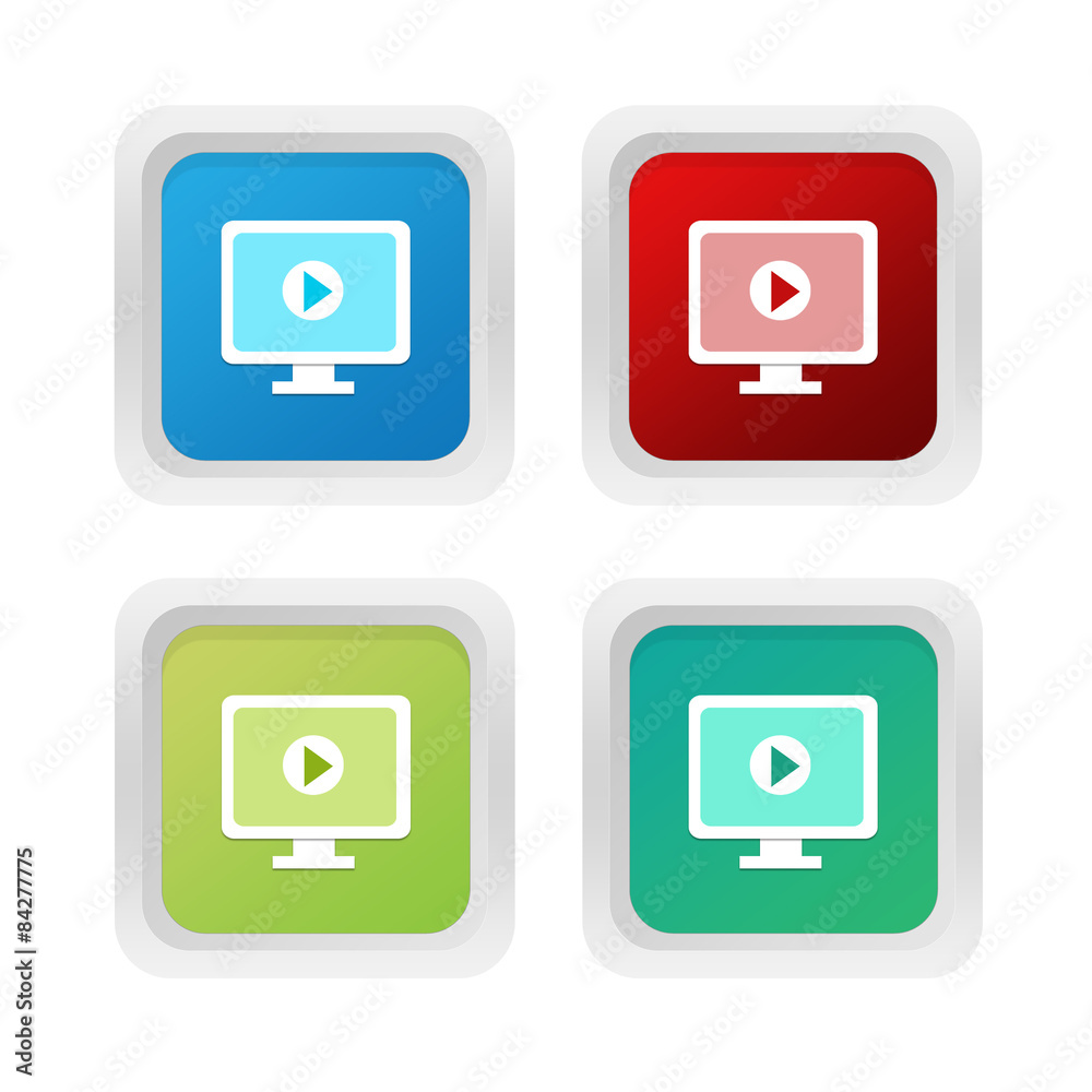 Wall mural set of squared colorful buttons with screen symbol