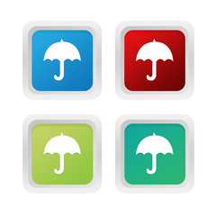 Set of squared colorful buttons with umbrella symbol