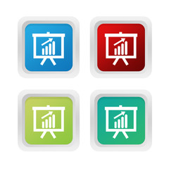 Set of squared colorful buttons with presentation symbol