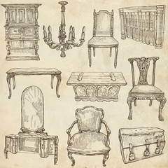 Fototapeta premium Furniture - Freehand sketches on paper