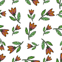 Watercolor seamless pattern with ethnic flowers. Vector hand drawn seamless pattern. Texture can be used for printing on fabric and paper.