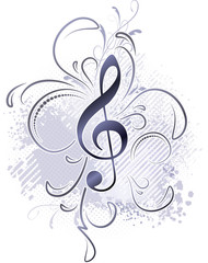 Abstract musical background in grunge style with a treble clef a