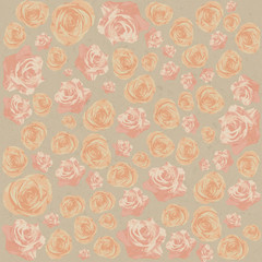 Drawn grunge pink flowers over canvas texture. Vector