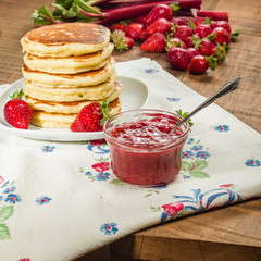 Pancakes with strawberry rhubarb jam