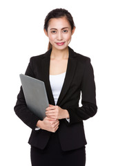 Asian businesswoman hold with laptop computer