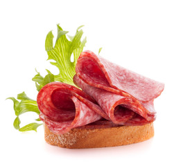 sandwich with salami sausage on white background  cutout