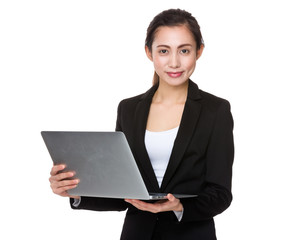 Young businesswoman hold with notebook computer