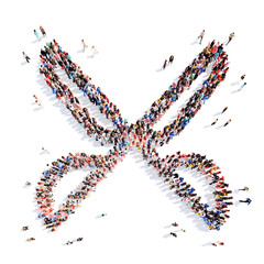 people in the shape of scissors.