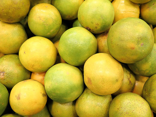 Closeup of fresh green oranges