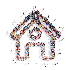 people in the shape of a house.