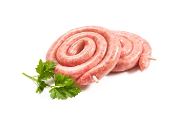 Foto auf Leinwand raw pork sausages © Alexander Raths