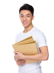 Young man hold with folder