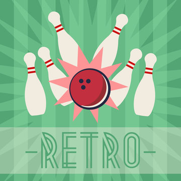Retro bowling strike with old fashioned background